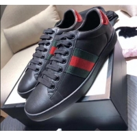 Best Price Gucci Ace Sneaker with Real Snake Leatehr Back And Green/Red Web G03182 Black