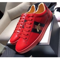 Grade Quality Gucci Ace Sneaker with Real Snake Leatehr Back And Embroidered Bee G03183 Red