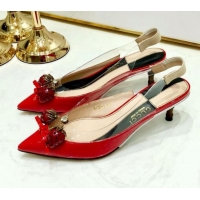 Best Quality Gucci Patent Leather Strawberry Charm Bamboo Heel Slingback Pumps G10130 Red