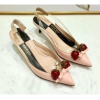 Shop Duplicate Gucci Patent Leather Strawberry Charm Bamboo Heel Slingback Pumps G10130 Pink