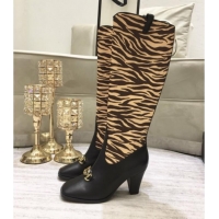 Good Quality Gucci Zumi Horsebit GG Animal Print Mid-Heel Knee High Boot 577652 Yellow