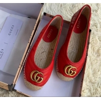 Top Quality Gucci Leather Flat Espadrille with Double G 602505 Red