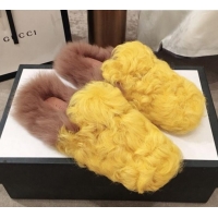 Purchase Gucci Curly Wool Fur Flat Slippers G12020 Yellow