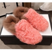 Trendy Design Gucci Curly Wool Fur Flat Slippers G12020 Pink