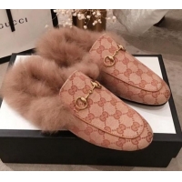 Fashionable Gucci Princetown Horsebit Leather Fur Slippers G12022 Beige