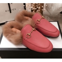 Unique Style Gucci Princetown Horsebit Leather Fur Slippers G12022 Pink