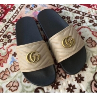 Luxury Gucci GG Marmont Leather Flat Slide Sandals G20308 Nude 2019