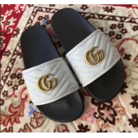 New Style Gucci GG Marmont Leather Flat Slide Sandals G20308 White 2020