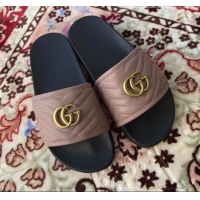 Luxurious Gucci GG Marmont Leather Flat Slide Sandals G20308 Dusty Pink 2020