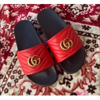 Good Quality Gucci GG Marmont Leather Flat Slide Sandals G20308 Red 2020