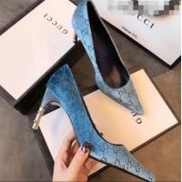 Unique Grade Gucci GG Canvas Bamboo Heel Pumps G21613 Light Blue 2020