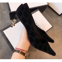 Discount Gucci GG Velvet Bamboo Heel Pumps G21616 Black 2020