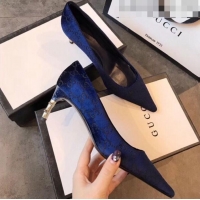 Reasonable Price Gucci GG Velvet Bamboo Heel Pumps G21616 Dark Blue 2020