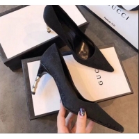 Elegant Gucci GG Canvas Bamboo Heel Pumps G21617 Black 2020