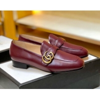 Fashion Gucci Leather Double G Loafer 602496 Burgundy 2020 