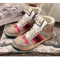 Luxury Cheap Gucci Screener GG High-top Sneaker 11606 Pink 2020