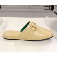 Luxury Gucci Lambskin Horsebit Flat Mules G21133 Light Beige 2020