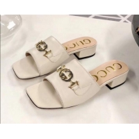 Newest Gucci Zumi Leather Slide Sandals 602415 White 2020