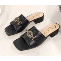 High Quality Gucci Zumi Leather Slide Sandals 602415 Black 2020