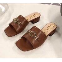 Low Cost Gucci Zumi Leather Slide Sandals 602415 Brown 2020