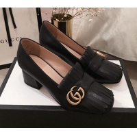 Fashion Gucci Leather GG Fringe Pumps 408208 Black 2020