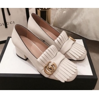 Unique Imitation Gucci Leather GG Fringe Pumps 408208 White 2020