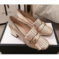 Stylish Gucci Leather GG Fringe Pumps 408208 Gold 2020