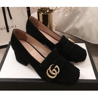 Perfect Gucci Suede GG Fringe Pumps 408208 Black 2020