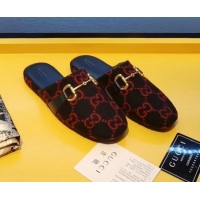 Original Cheap Gucci Horsebit GG Wool Flat Mules Slippers G22803 Navy Blue 2020