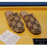 Best Price Gucci Horsebit GG Wool Flat Mules Slippers G22803 Beige 2020