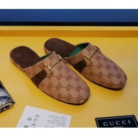 Good Looking Gucci Horsebit GG Canvas Flat Mules Slippers G22807 Beige 2020