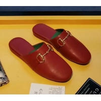 Classic Hot Gucci Horsebit Leather Flat Mules Slippers G22807 Red 2020