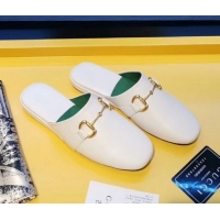 Well Crafted Gucci Horsebit Leather Flat Mules Slippers G22807 White 2020