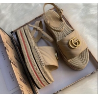 Pretty Style Gucci Chevron Leather Platform Espadrille Sandals with Double G30308 Nude 2020