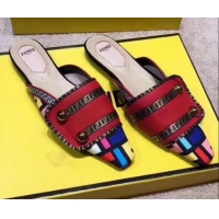 New Fashion Fendi Logo Studs Flat Mules G31159 Red 2020