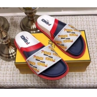 Most Popular Fendi Flat Satin Slide Sandals in Embroidered Canvas and Lambskin G32004 White 2020