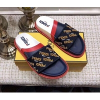 Trendy Design Fendi Flat Satin Slide Sandals in Embroidered Canvas and Lambskin G32004 Blue 2020