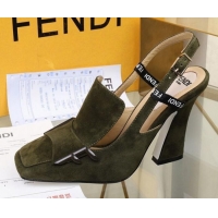 Discount Fendi F Charm Suede Slingback Pump G32904 Green 2020