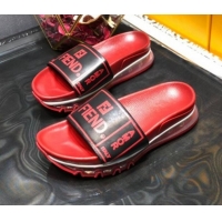 Purchase Fendi Calfskin Roma Logo Print Slide Sandals G41638 Red 2020