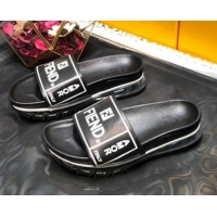 Best Product Fendi Calfskin Roma Logo Print Slide Sandals G41638 Black 2020