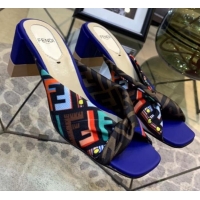 Best Imitation Fendi Twist FF Logo Mid-Heel Slide Sandals G51591 Blue