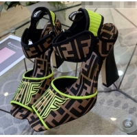 Purchase Fendi FFreedom FF Fabric Heel Sandals with Wide Band Neon Yellow G61301