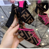 Best Product Fendi FFreedom FF Fabric Heel Sandals with Wide Band Hot Pink G61303