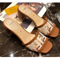 Fashion Fendi FF PVC Heel Slide Sandals G62129 Brown