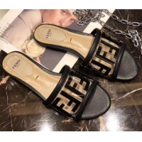 Pretty Style Fendi FF PVC Flat Slide Sandals G62532 Black