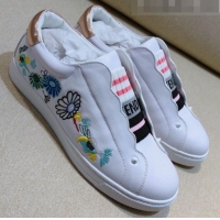 New Fashion Fendi Slip-on Elastic Strap Sneakers in White Embroidered Calfskin G70965