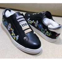 Good Taste Fendi Slip-on Elastic Strap Sneakers in Black Embroidered Calfskin G70966