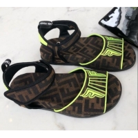 Stylish Fendi FFreedom FF Fabric Flat Sandals with Wide Band Neon Yellow G71741