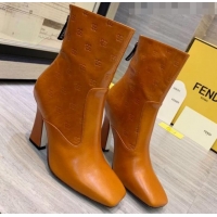 Fashion Fendi FFreedom Waxed Leather FF Logo Stamp High-Heel Short Boot G71744