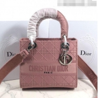 New Style Dior Lady Dior Medium Bag in Geometry Embroidered Canvas CD1907 Pink 2020